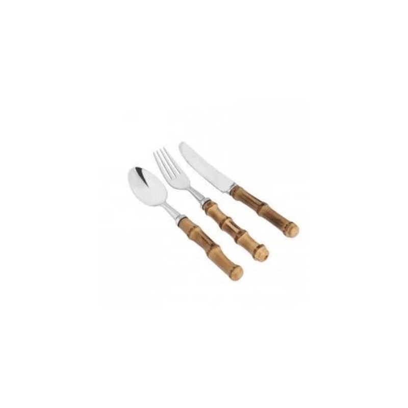 Bamboo Handle Dessert Set Silver ( Set of 18 Pcs)
