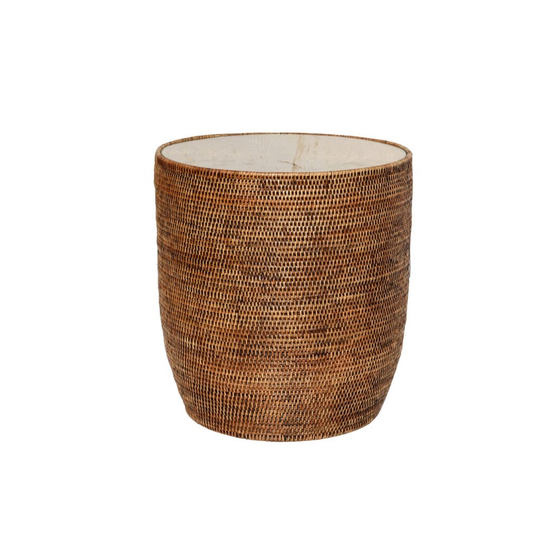 Drum Side Table with Glass Sheet